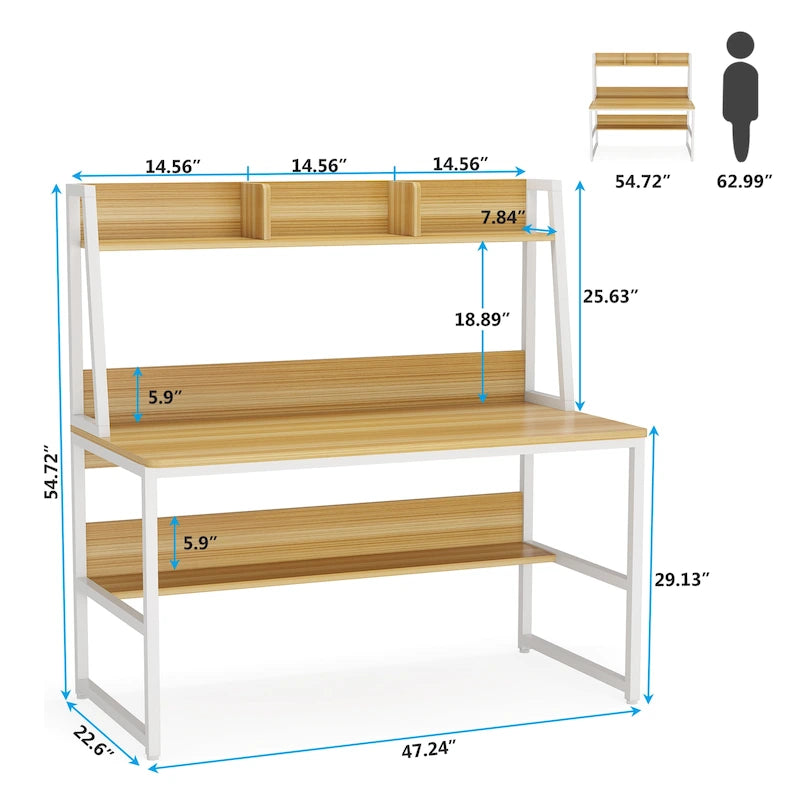 Modern Computer Desk with Open Shelves and Metal Frame