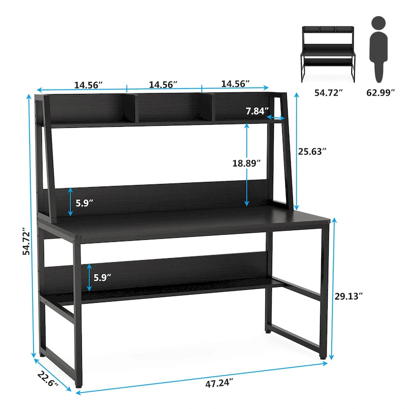 Modern Computer Desk with Open Shelves and Metal Frame