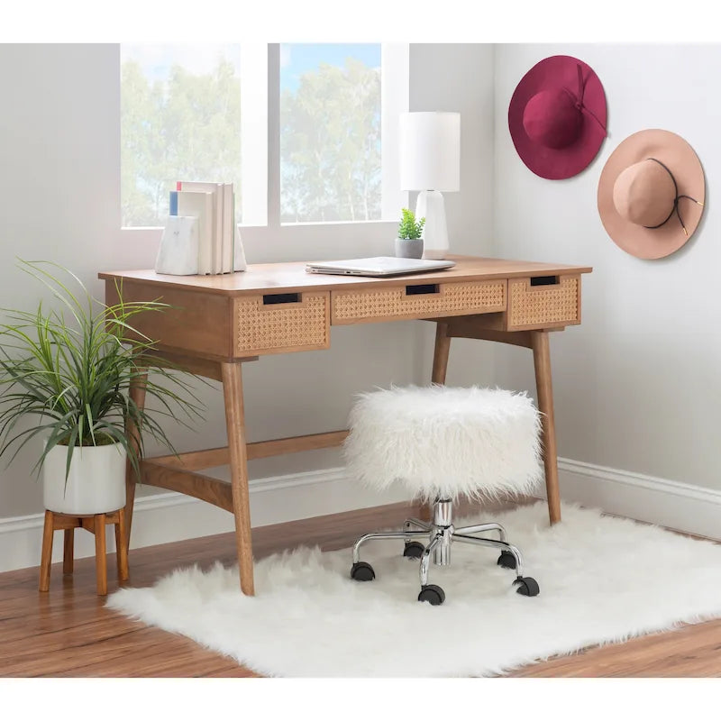 Mid-Century Rattan Drawer Writing Desk in Natural or Black Finish