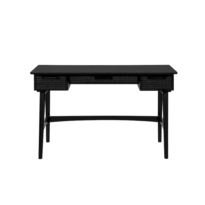 Mid-Century Rattan Drawer Writing Desk in Natural or Black Finish