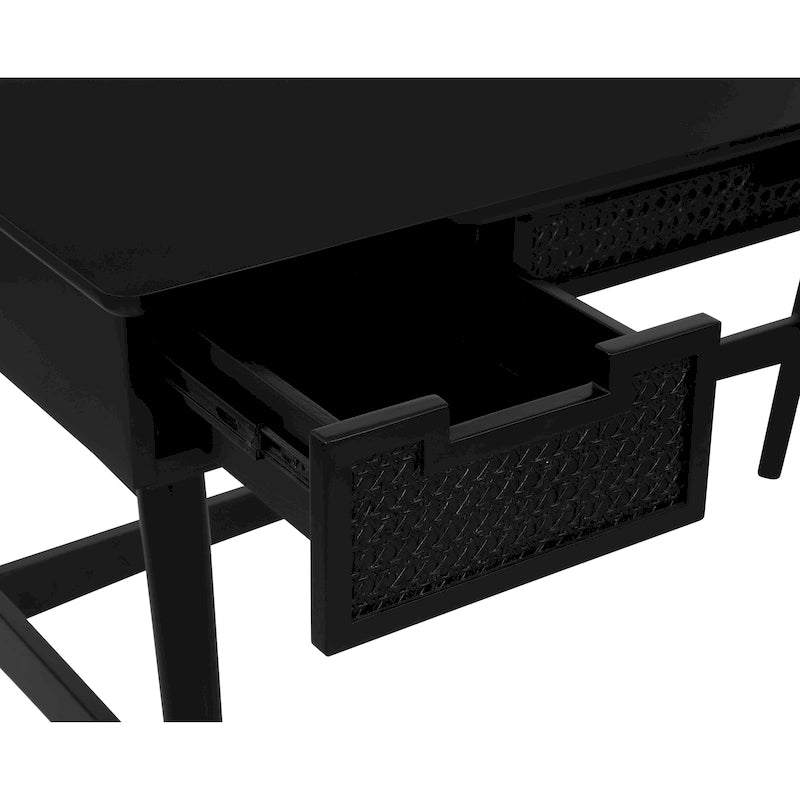 Mid-Century Rattan Drawer Writing Desk in Natural or Black Finish