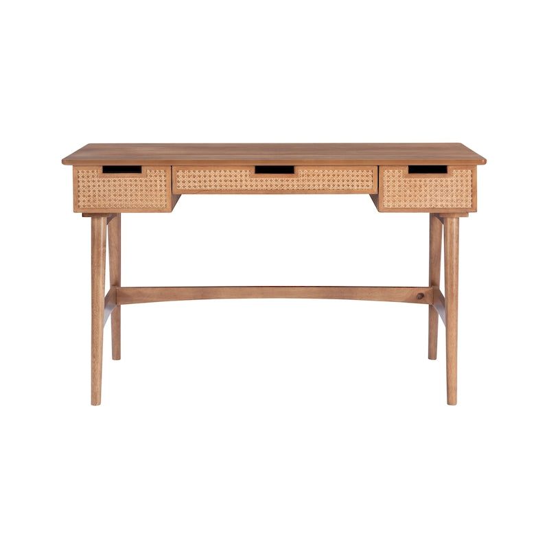 Mid-Century Rattan Drawer Writing Desk in Natural or Black Finish