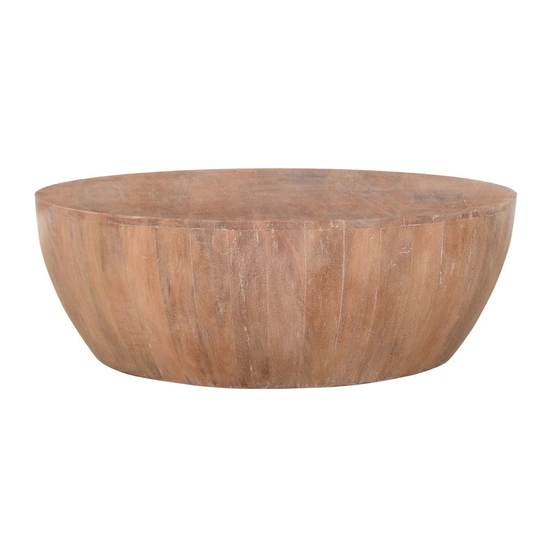 Rustic Round Mango Wood Coffee Table with Distressed Brown Finish