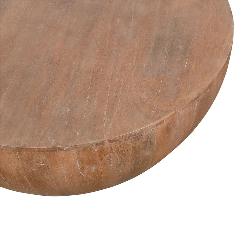 Rustic Round Mango Wood Coffee Table with Distressed Brown Finish