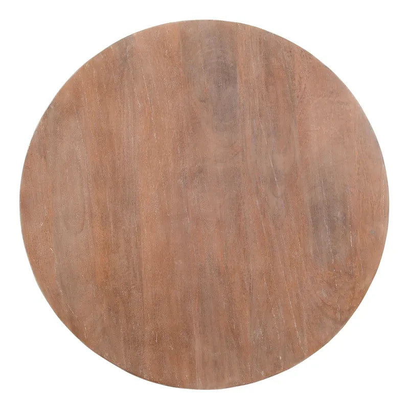 Rustic Round Mango Wood Coffee Table with Distressed Brown Finish