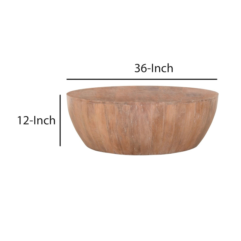 Rustic Round Mango Wood Coffee Table with Distressed Brown Finish