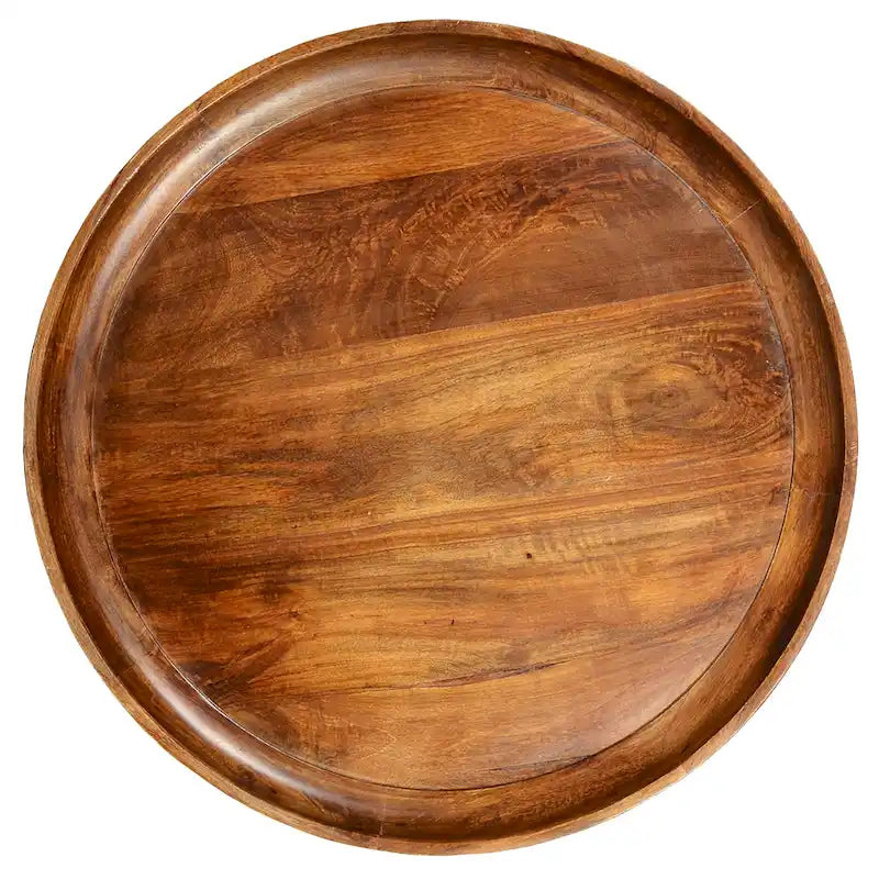 Round Brown Mango Wood Coffee Table with Black Metal Legs