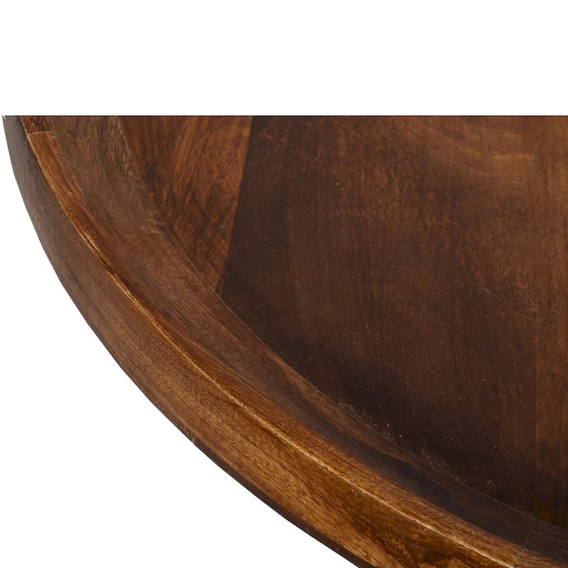 Round Brown Mango Wood Coffee Table with Black Metal Legs
