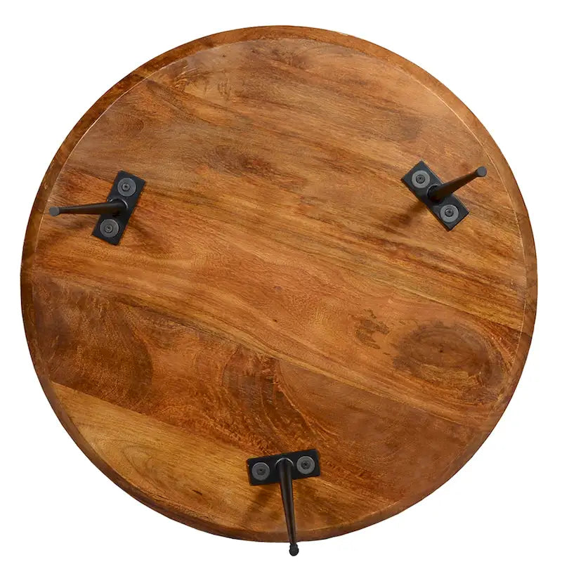 Round Brown Mango Wood Coffee Table with Black Metal Legs