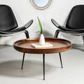 Round Brown Mango Wood Coffee Table with Black Metal Legs