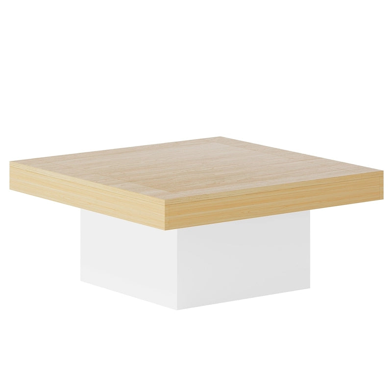 Rustic Square LED Coffee Table with Woodgrain Top and Pedestal