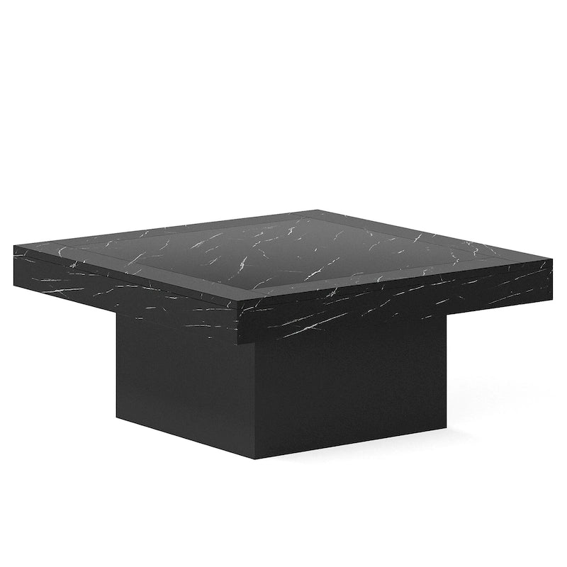 Rustic Square LED Coffee Table with Woodgrain Top and Pedestal