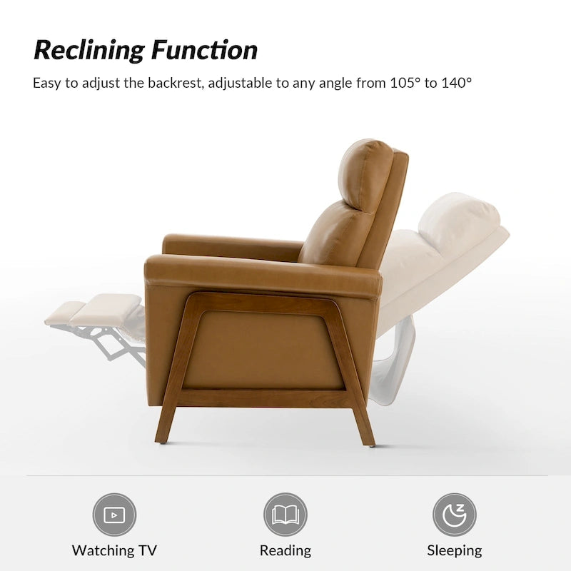 Modern Genuine Leather Power Recliner Chair with Wood Frame and USB