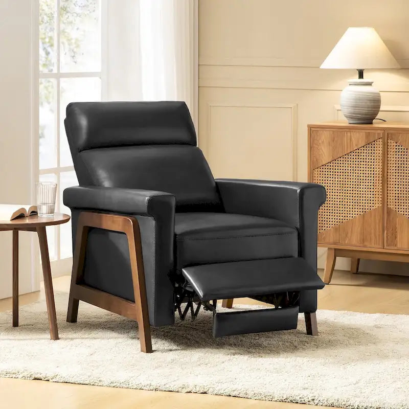 Modern Genuine Leather Power Recliner Chair with Wood Frame and USB