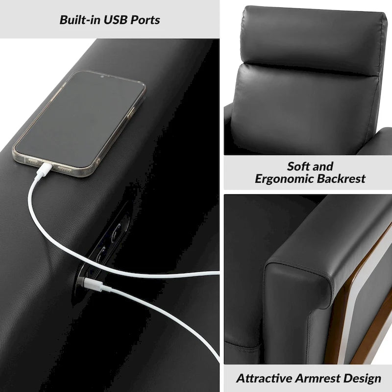 Fauteuil inclinable électrique moderne en cuir véritable avec structure en bois et port USB