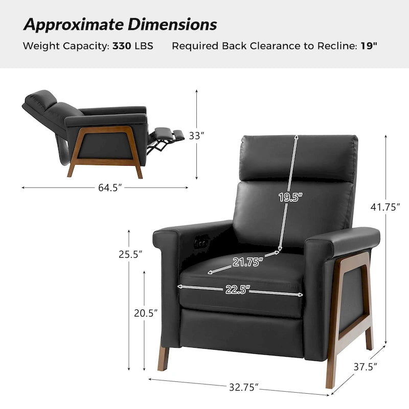 Fauteuil inclinable électrique moderne en cuir véritable avec structure en bois et port USB