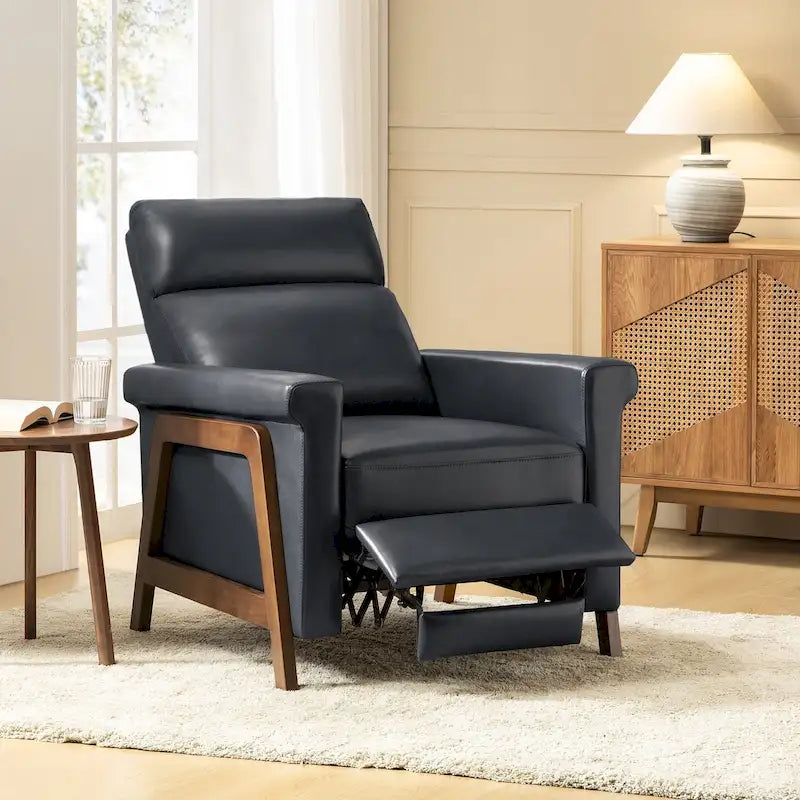 Fauteuil inclinable électrique moderne en cuir véritable avec structure en bois et port USB