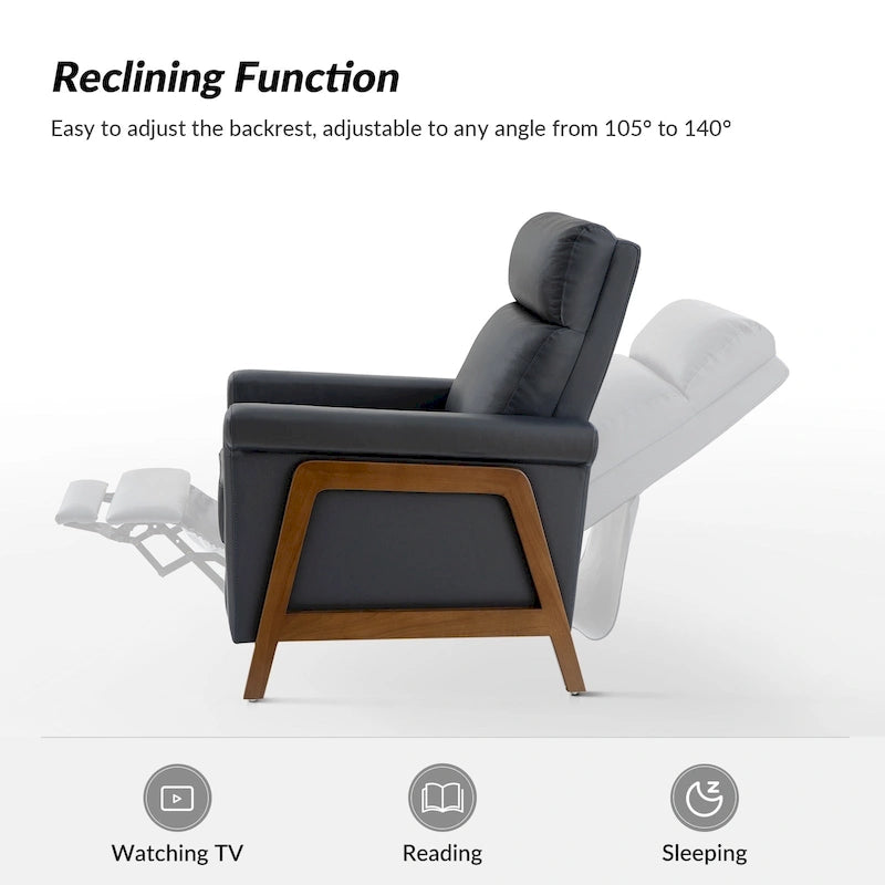 Fauteuil inclinable électrique moderne en cuir véritable avec structure en bois et port USB