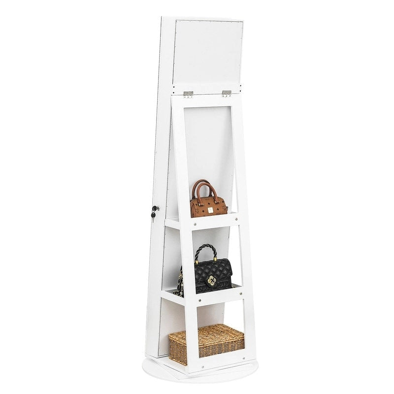 White Freestanding Lockable Jewelry Cabinet with LED Full Length Mirror