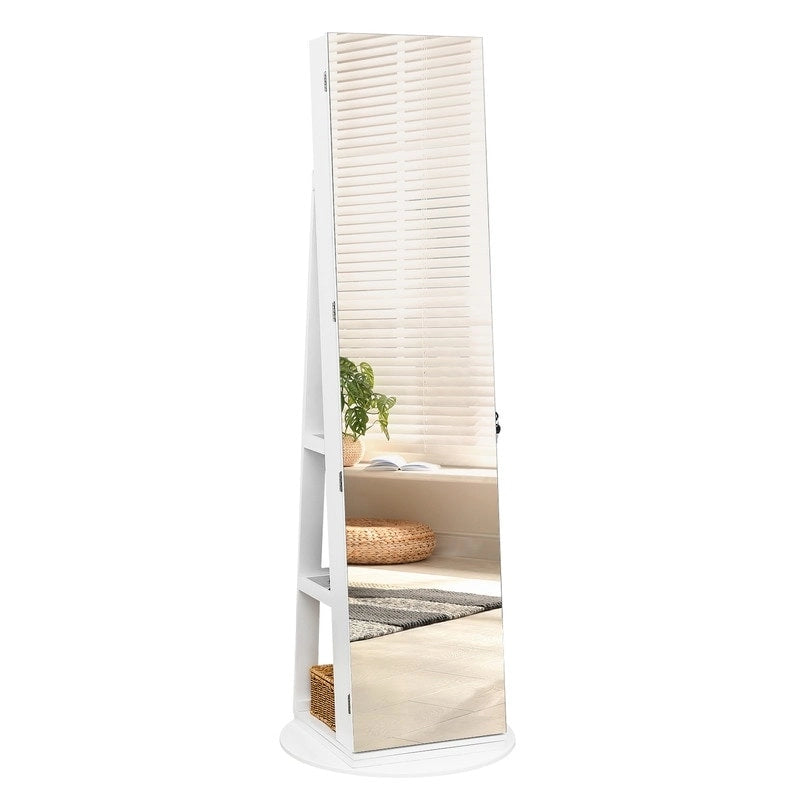 White Freestanding Lockable Jewelry Cabinet with LED Full Length Mirror