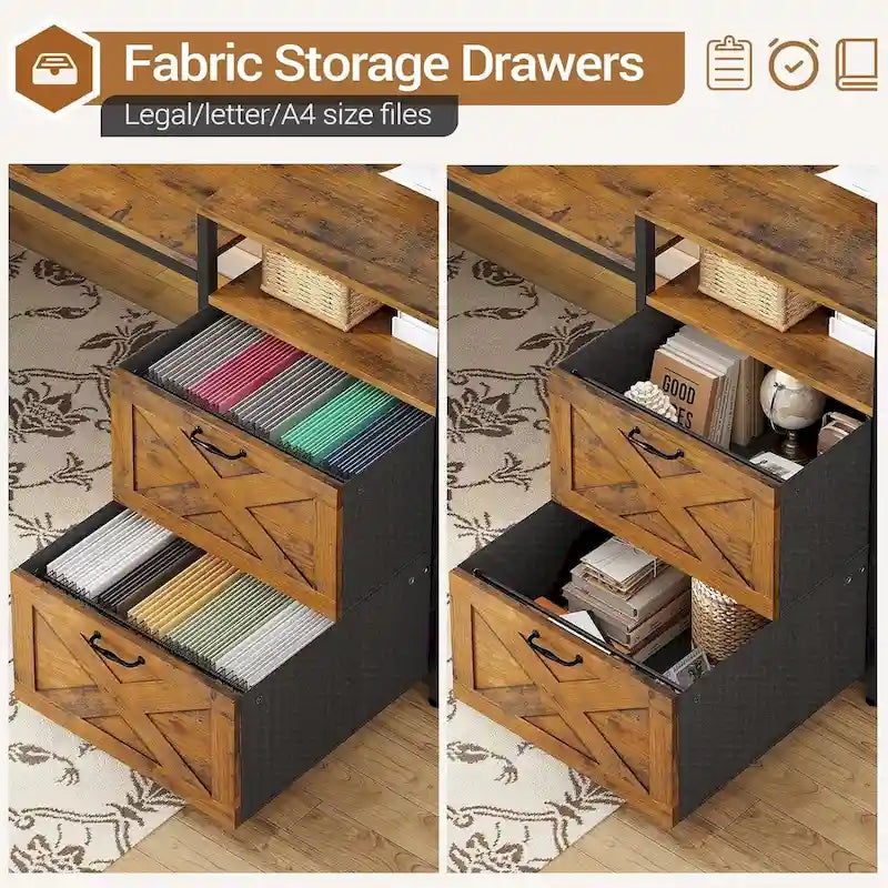 Modern L-Shaped Computer Desk with Drawers, Shelves and LED Lighting