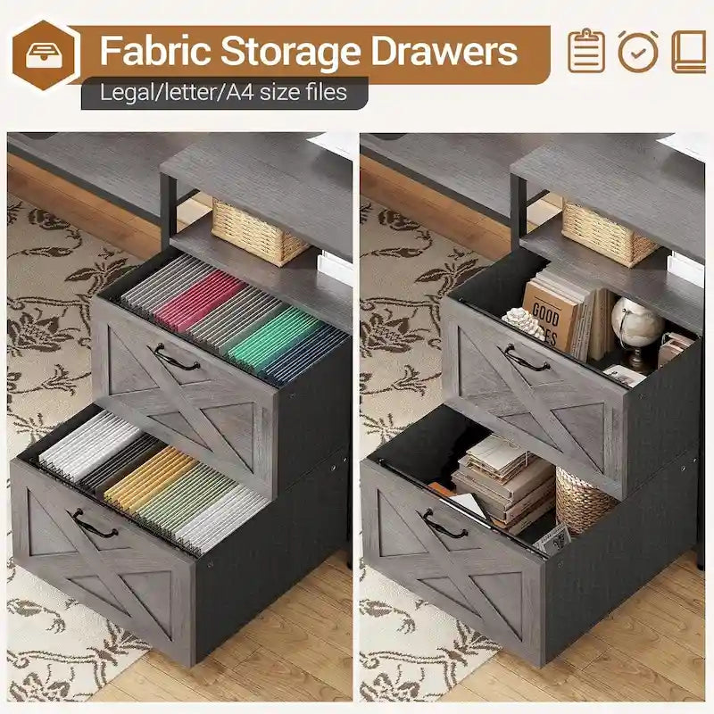 Modern L-Shaped Computer Desk with Drawers, Shelves and LED Lighting