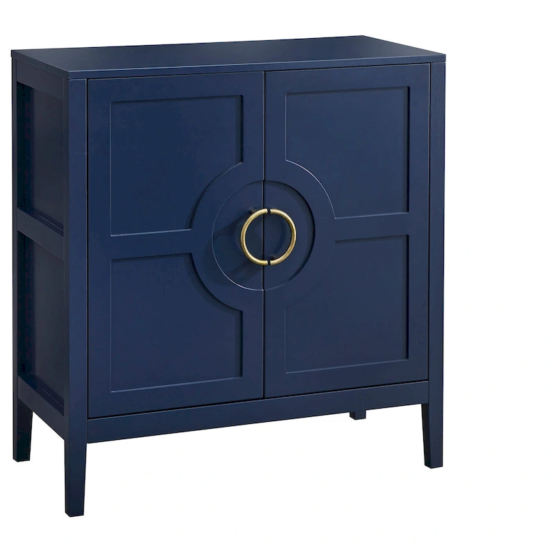 Contemporary Two Door Console Cabinet with Brass Handles and Shelf