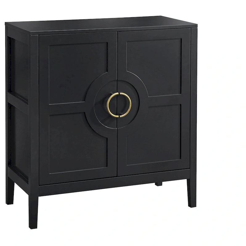 Contemporary Two Door Console Cabinet with Brass Handles and Shelf