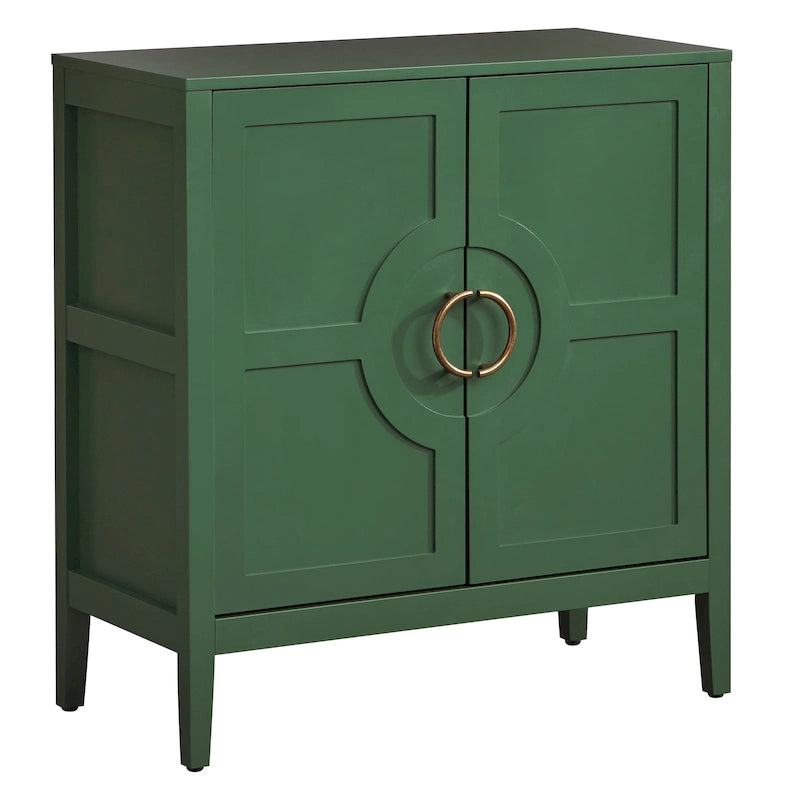 Contemporary Two Door Console Cabinet with Brass Handles and Shelf