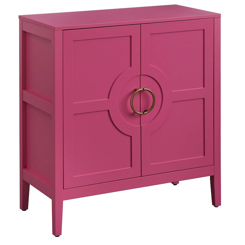 Contemporary Two Door Console Cabinet with Brass Handles and Shelf