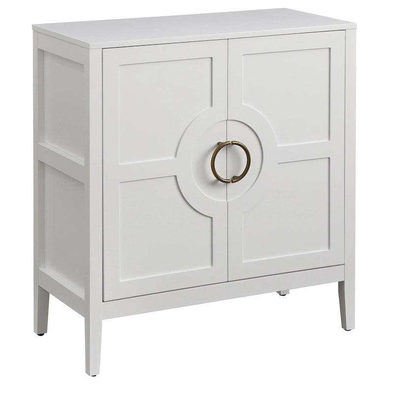 Contemporary Two Door Console Cabinet with Brass Handles and Shelf