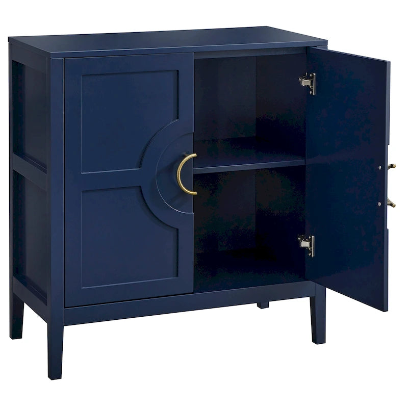 Contemporary Two Door Console Cabinet with Brass Handles and Shelf
