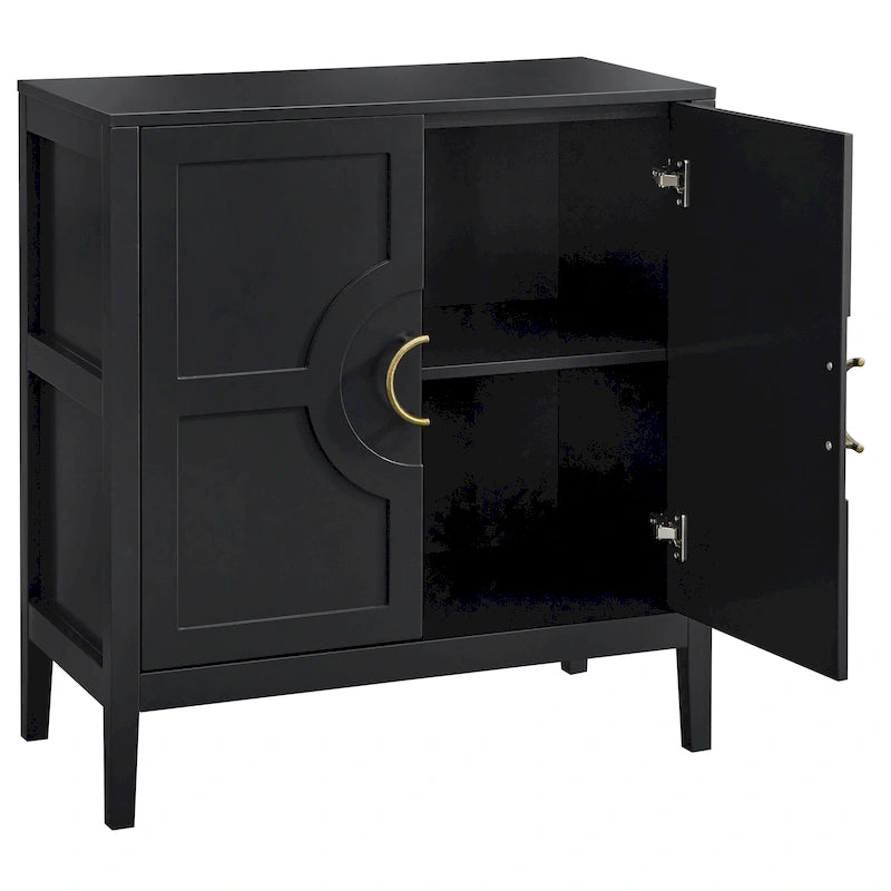 Contemporary Two Door Console Cabinet with Brass Handles and Shelf