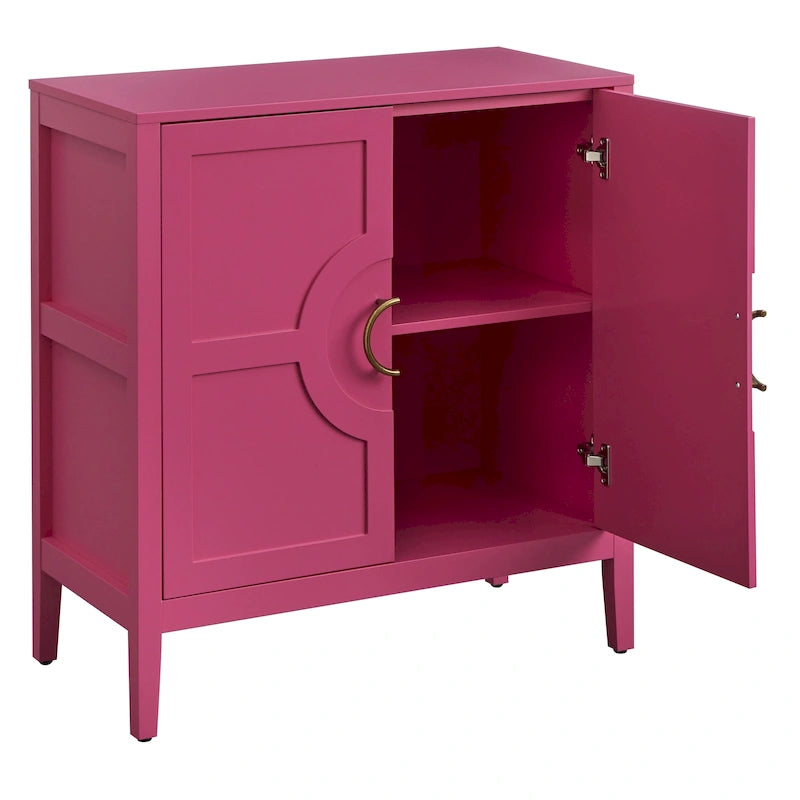 Contemporary Two Door Console Cabinet with Brass Handles and Shelf