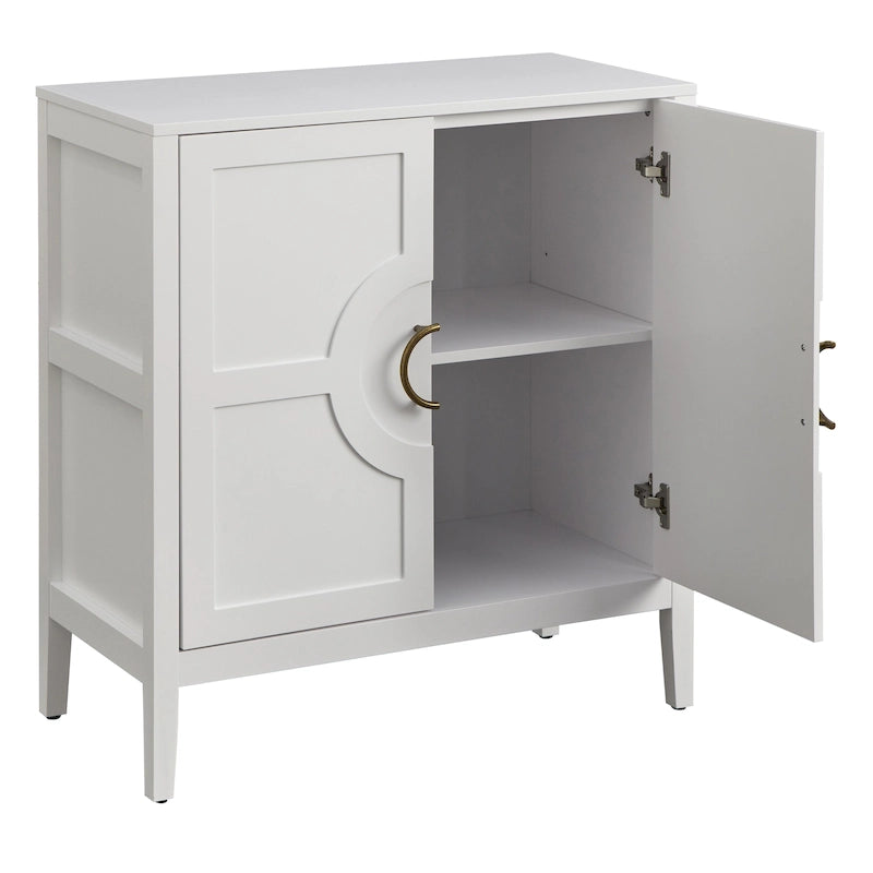 Contemporary Two Door Console Cabinet with Brass Handles and Shelf