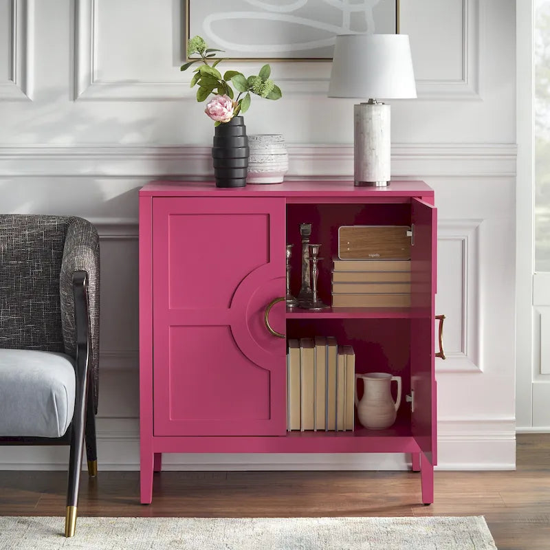 Contemporary Two Door Console Cabinet with Brass Handles and Shelf