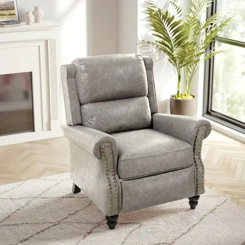 Classic PU Leather Pushback Recliner Chair with Rolled Arms and Nailhead Trim