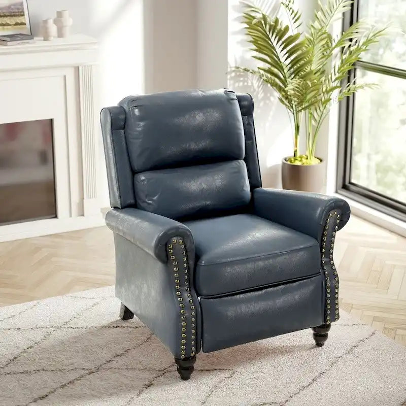 Classic PU Leather Pushback Recliner Chair with Rolled Arms and Nailhead Trim