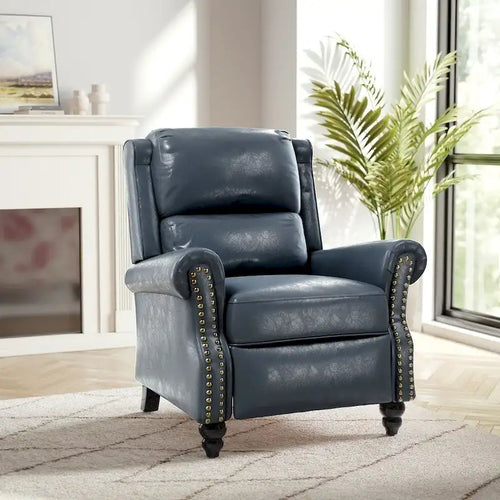 Classic PU Leather Pushback Recliner Chair with Rolled Arms and Nailhead Trim