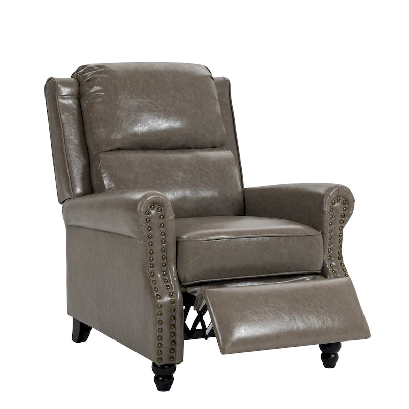 Classic PU Leather Pushback Recliner Chair with Rolled Arms and Nailhead Trim