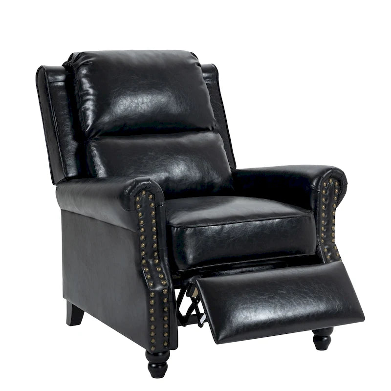 Classic PU Leather Pushback Recliner Chair with Rolled Arms and Nailhead Trim