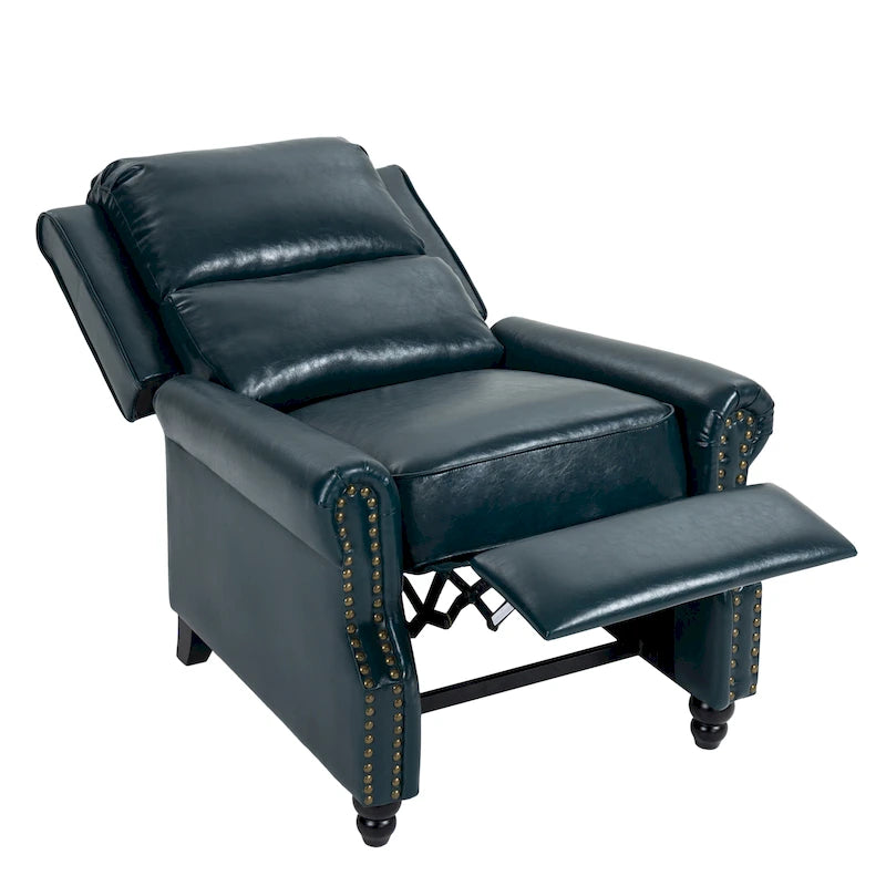 Classic PU Leather Pushback Recliner Chair with Rolled Arms and Nailhead Trim