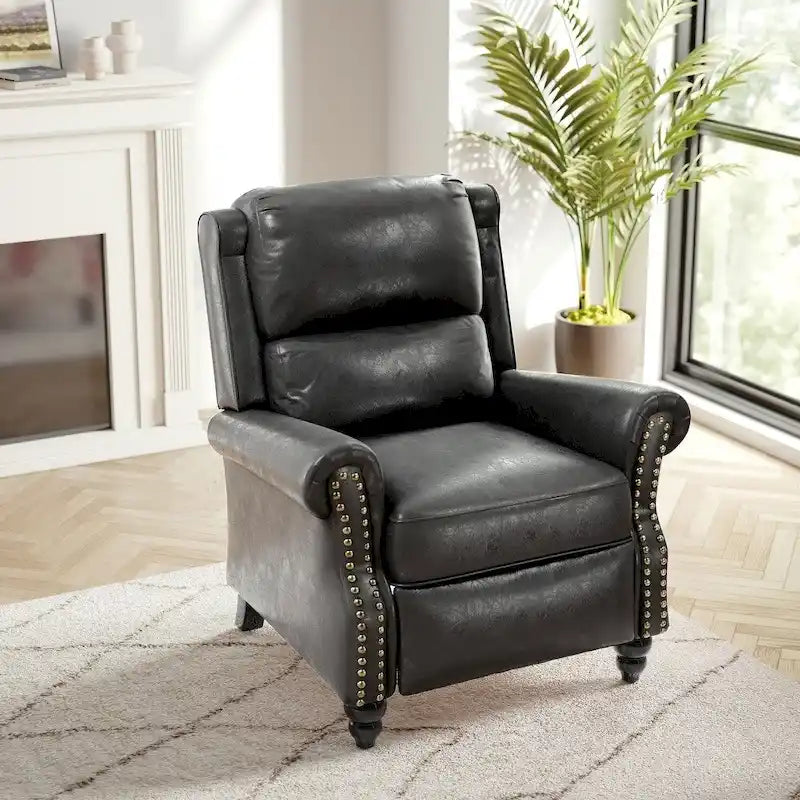 Classic PU Leather Pushback Recliner Chair with Rolled Arms and Nailhead Trim