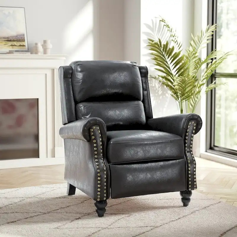Classic PU Leather Pushback Recliner Chair with Rolled Arms and Nailhead Trim