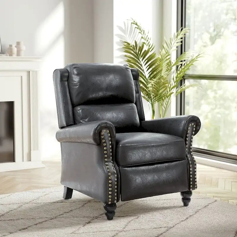 Classic PU Leather Pushback Recliner Chair with Rolled Arms and Nailhead Trim