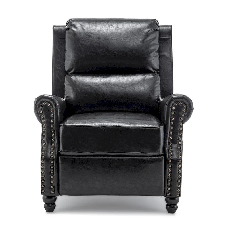 Classic PU Leather Pushback Recliner Chair with Rolled Arms and Nailhead Trim