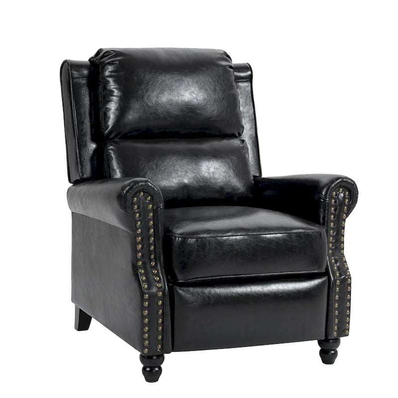 Classic PU Leather Pushback Recliner Chair with Rolled Arms and Nailhead Trim