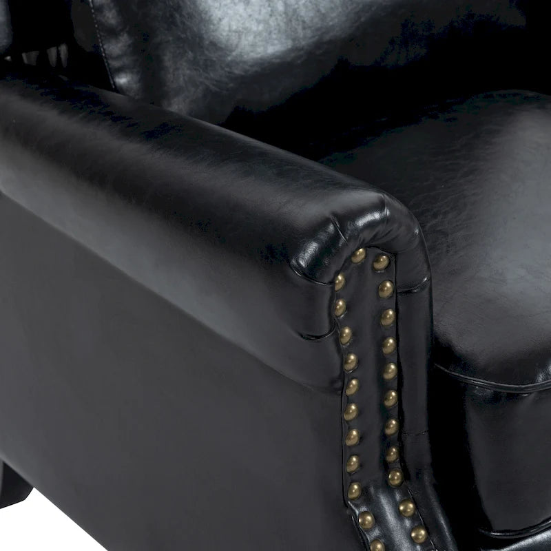 Classic PU Leather Pushback Recliner Chair with Rolled Arms and Nailhead Trim