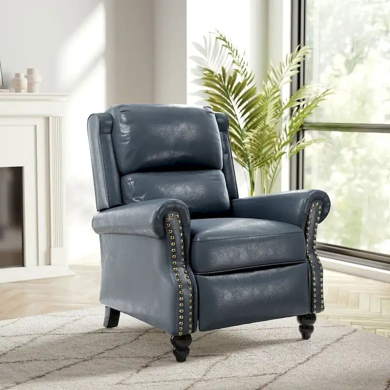 Classic PU Leather Pushback Recliner Chair with Rolled Arms and Nailhead Trim