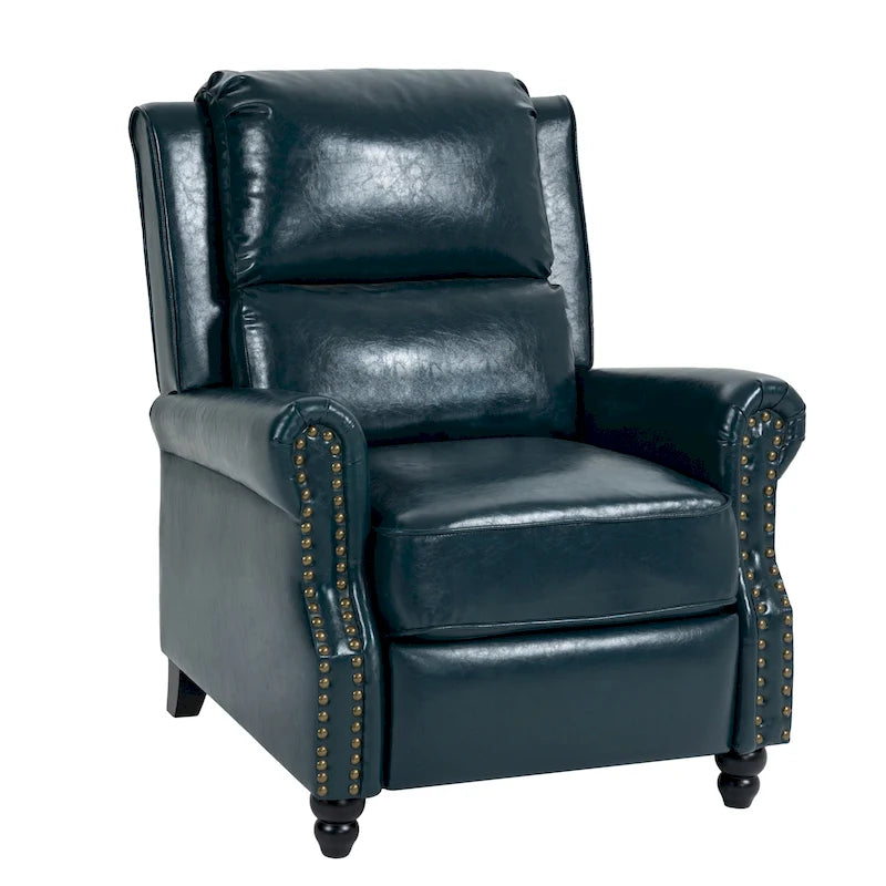 Classic PU Leather Pushback Recliner Chair with Rolled Arms and Nailhead Trim